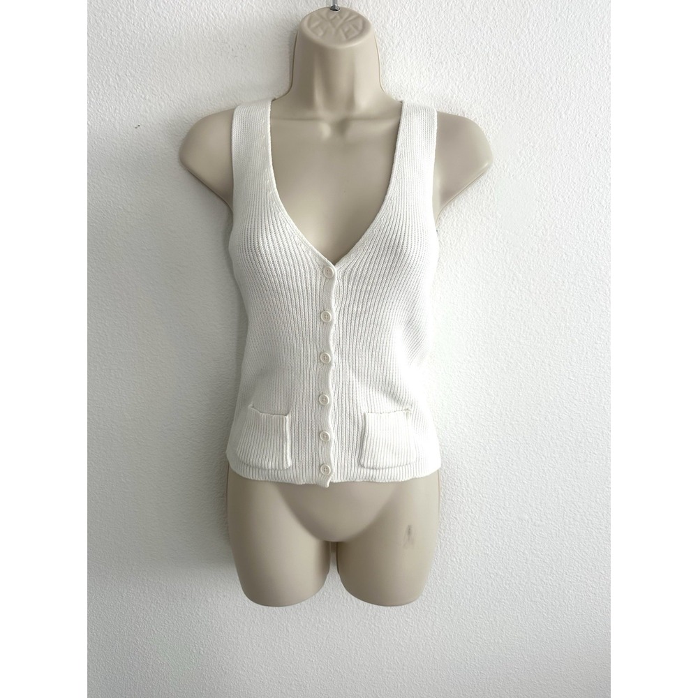 Brandy Melville Top Elizabeth Knit Sweater Vest Ivory Womens‎ Small Button Front - Picture 2 of 8
